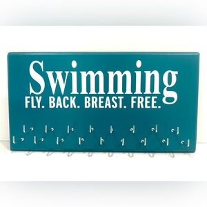 Swimming Medal Holder Wall Plaque Display Rack Hooks- Fly Back Breast Free 14x8